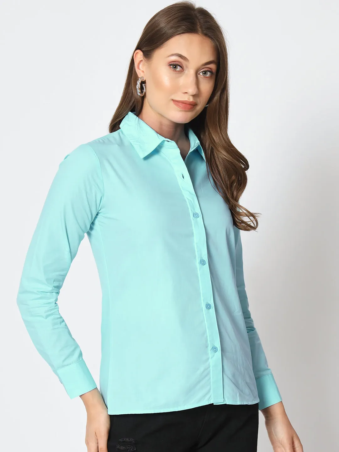 Women Classic Pure Cotton Gapless Technology Blue Shirt