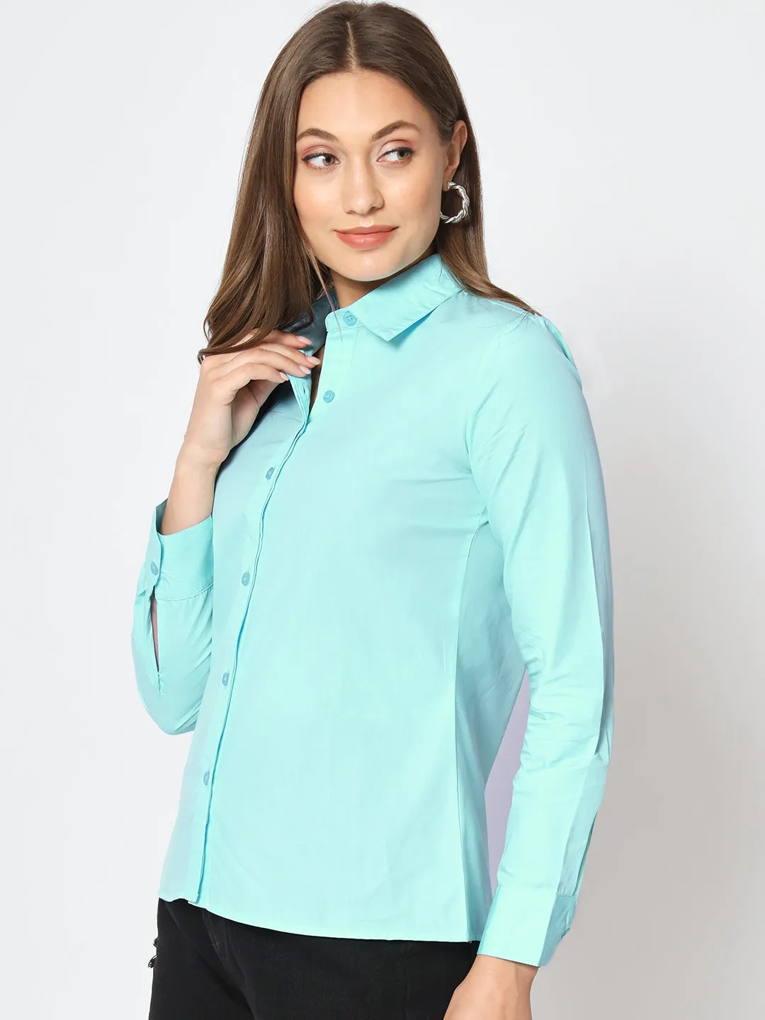 Women Classic Pure Cotton Gapless Technology Blue Shirt