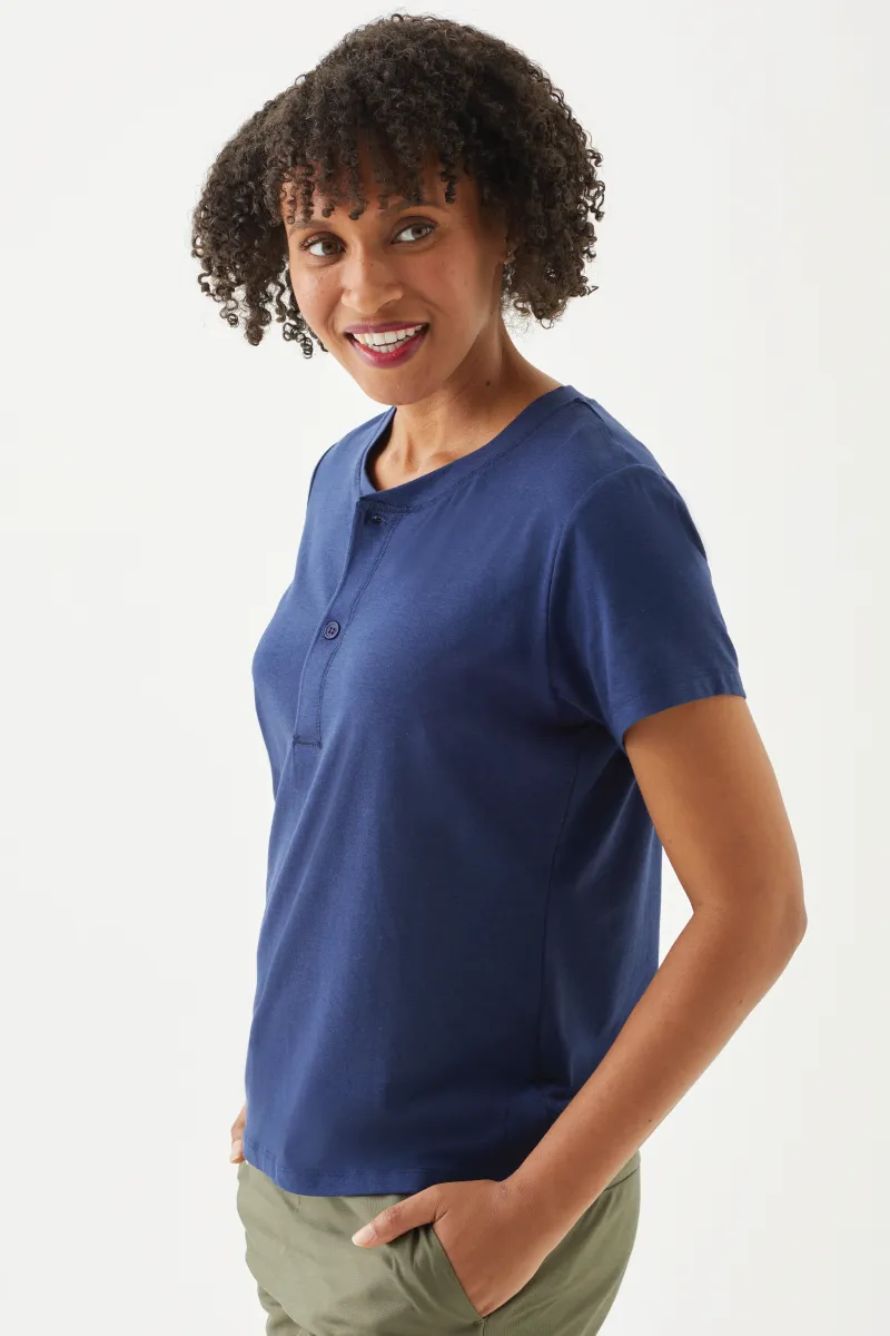 Women's Bamboo Cotton Short-Sleeve Henley Tee-All Sales Final