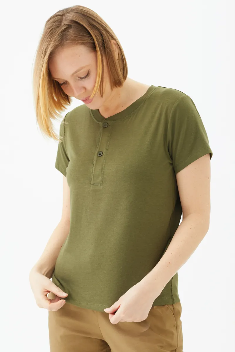 Women's Bamboo Cotton Short-Sleeve Henley Tee-All Sales Final