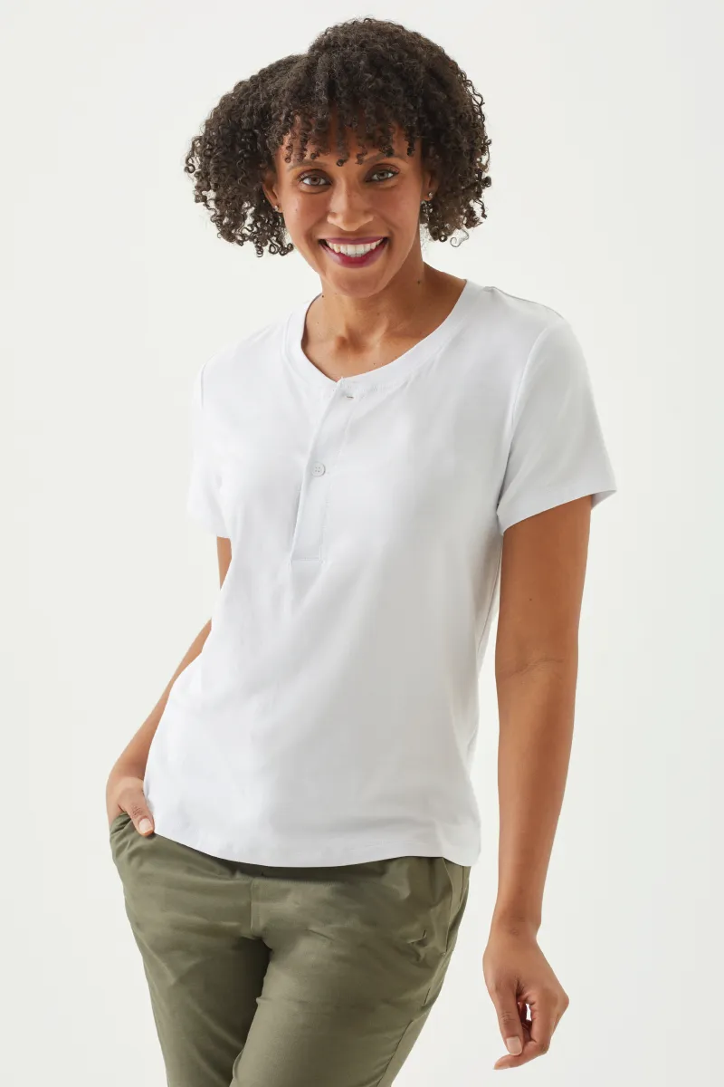 Women's Bamboo Cotton Short-Sleeve Henley Tee-All Sales Final