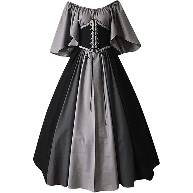 Women's Medieval Corset Gothic Renaissance Sleeve Ball Gown Costume