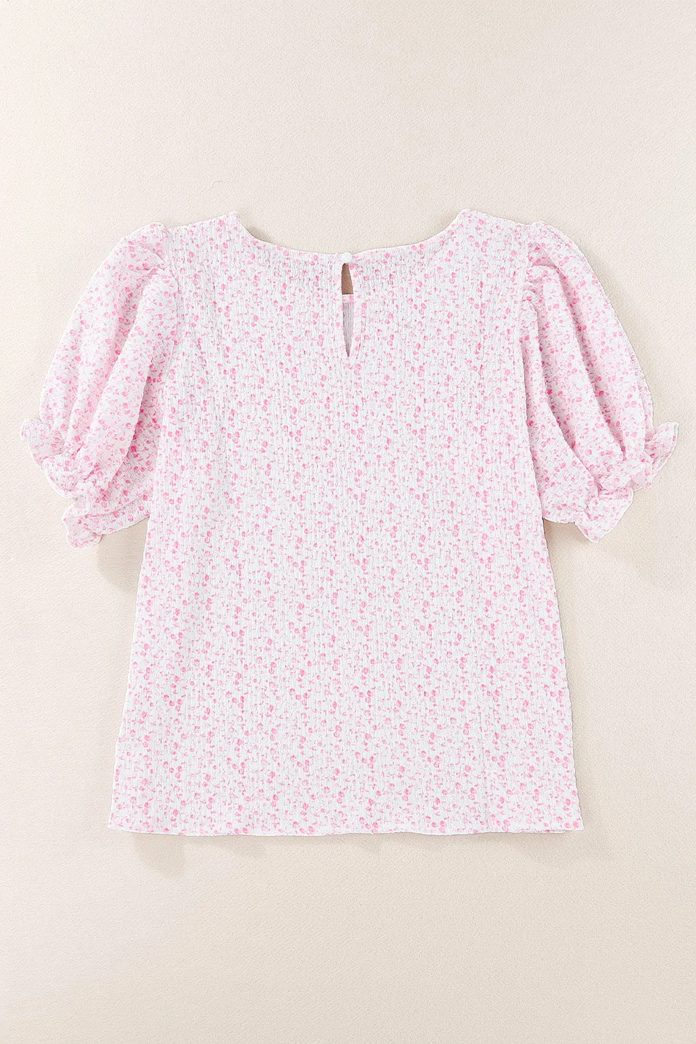 Women's Puff Sleeve T-Shirts Casual Floral Smocked Blouse