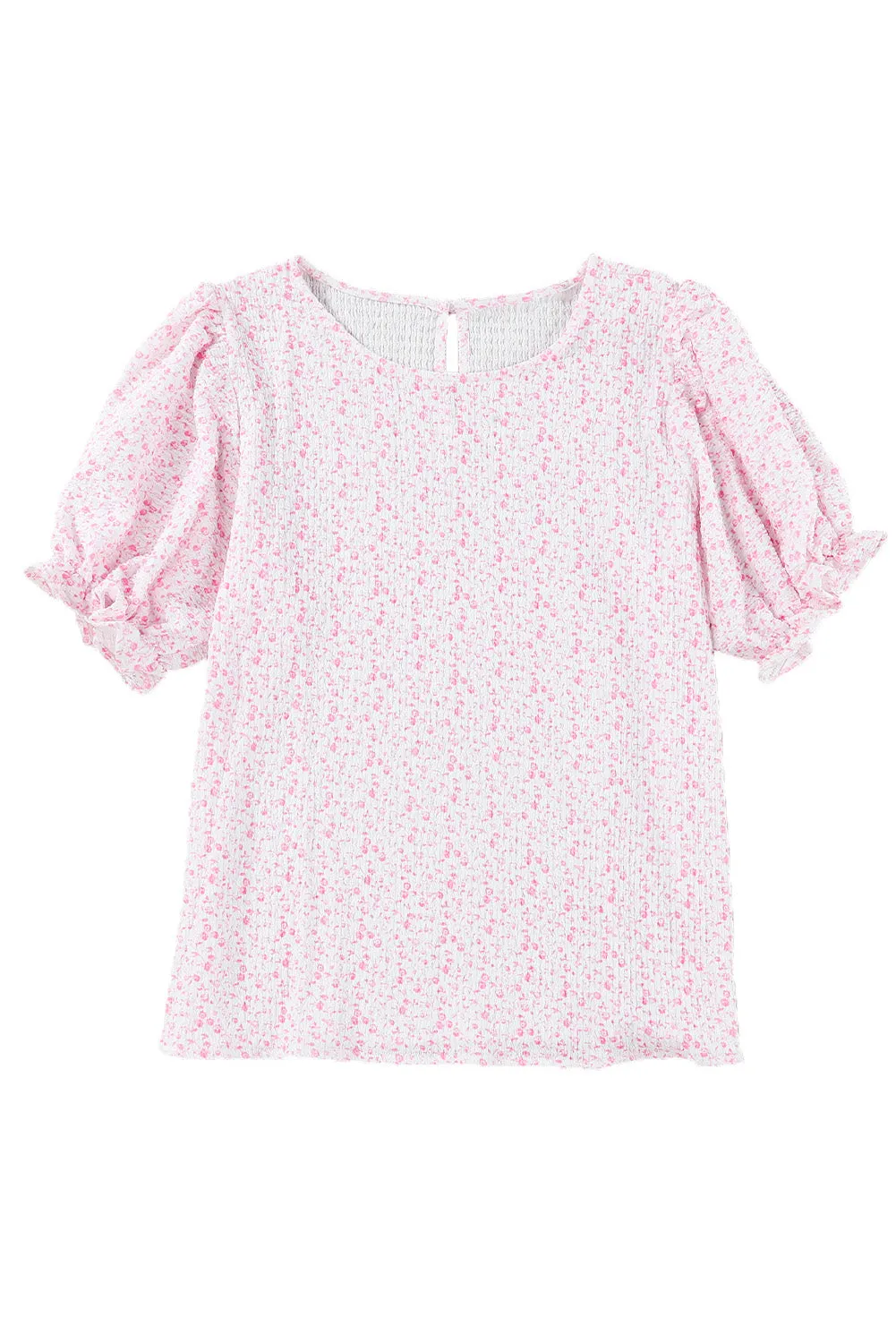 Women's Puff Sleeve T-Shirts Casual Floral Smocked Blouse