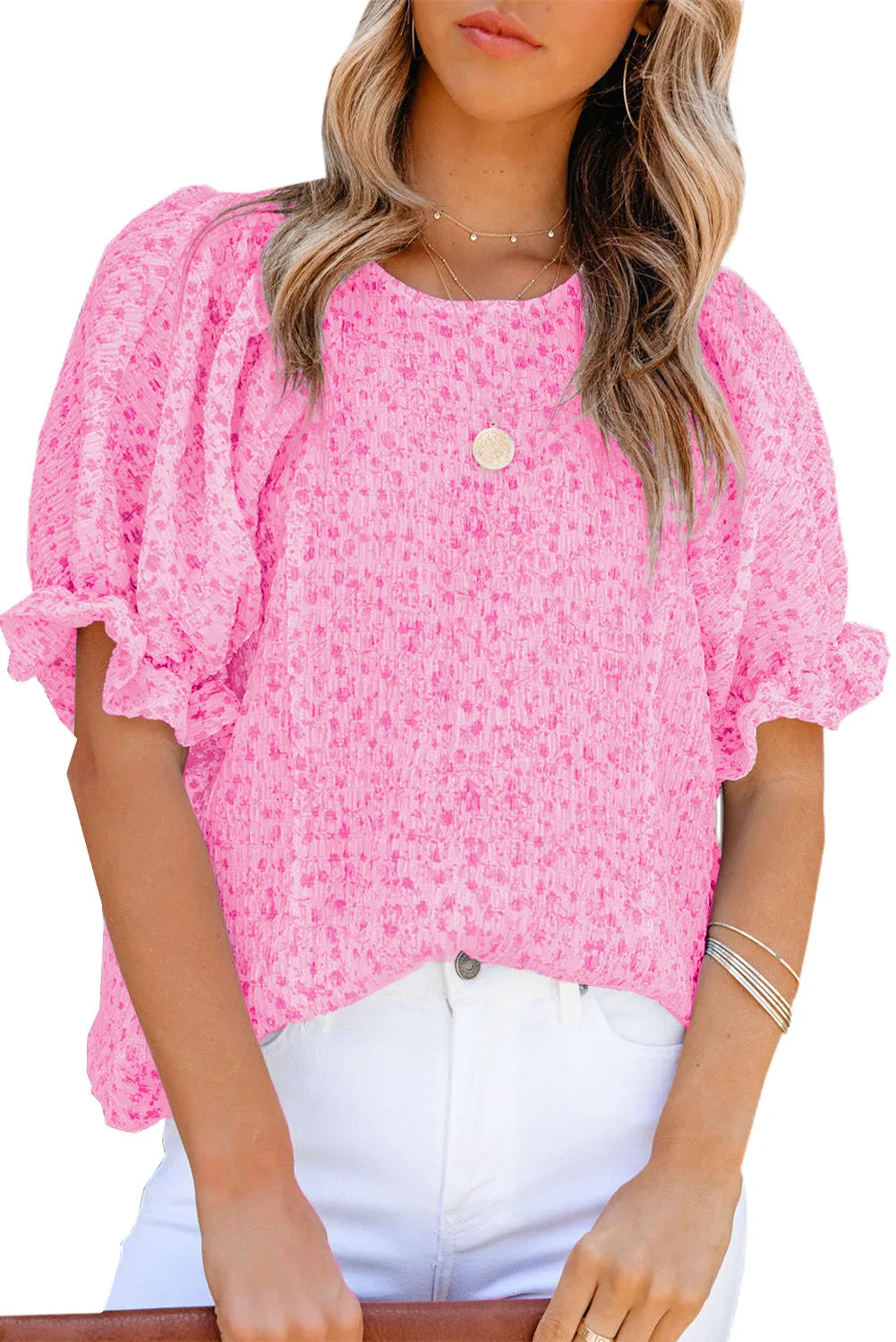 Women's Puff Sleeve T-Shirts Casual Floral Smocked Blouse