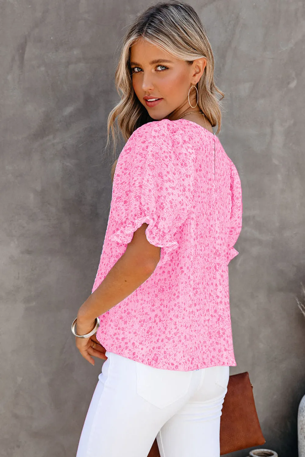 Women's Puff Sleeve T-Shirts Casual Floral Smocked Blouse