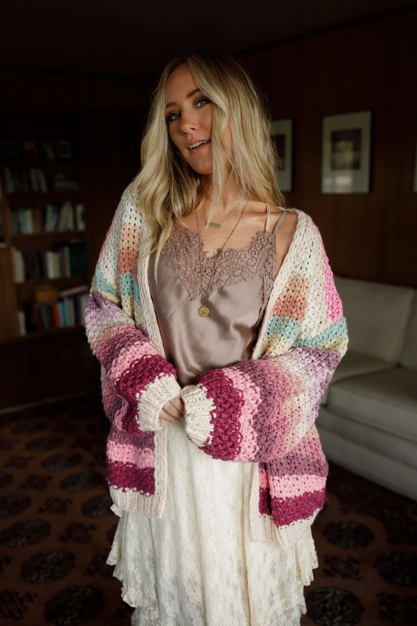 Wrapped up in Color Knit Cardigan - Pink Multi