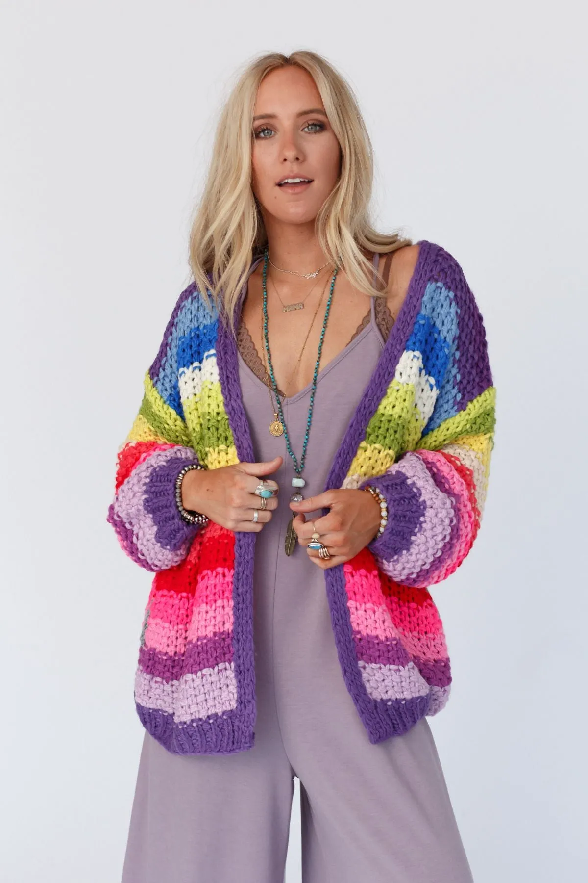 Wrapped up in Color Knit Cardigan - Purple Multi