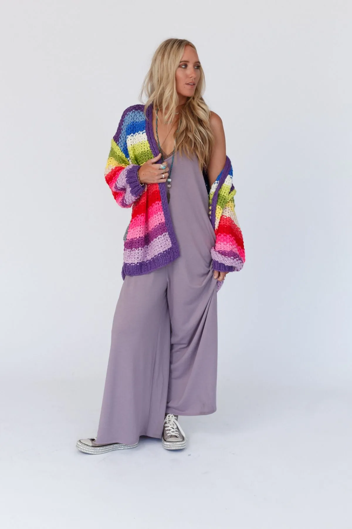 Wrapped up in Color Knit Cardigan - Purple Multi