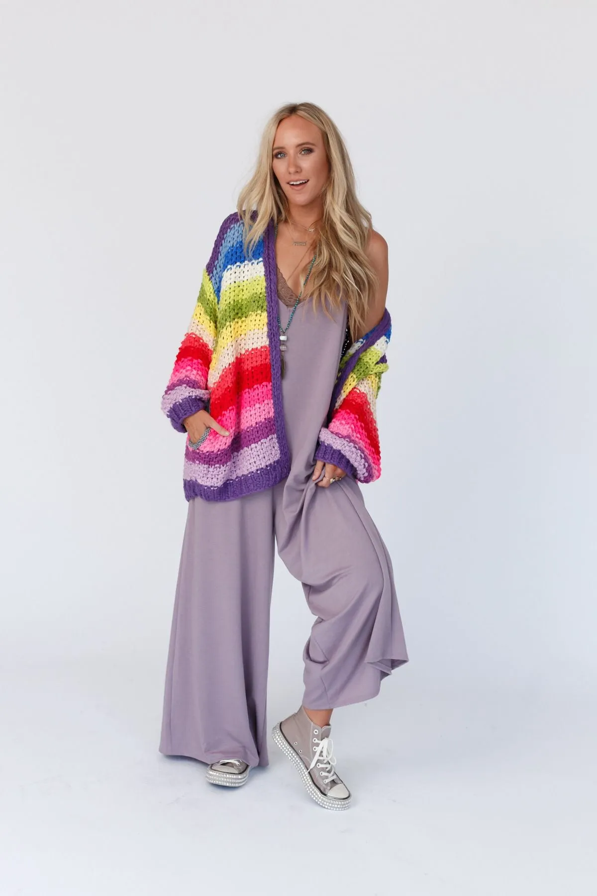 Wrapped up in Color Knit Cardigan - Purple Multi