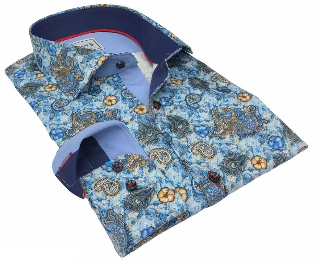 Yellow Floral and Paisley on Blue Ground